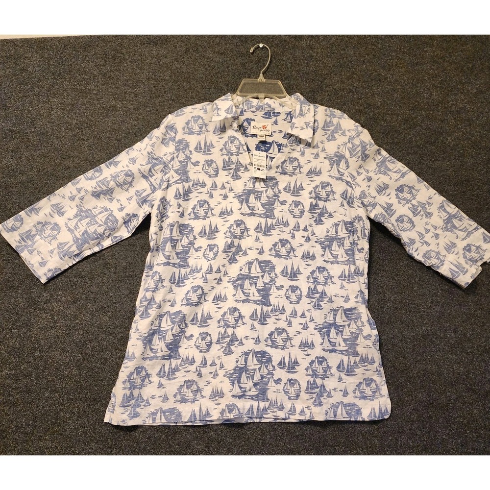 Reyn Spooner Mele Kele Sailboat Shirt Wm L Blue White Limited Reissue Classic